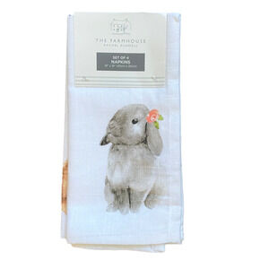 The Farmhouse Easter Bunny Cotton Napkins 18x18 Set of 4 Spring NEW